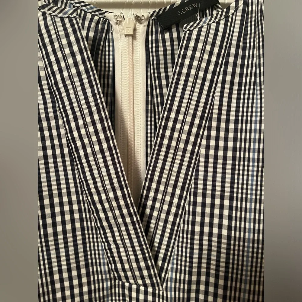 NWT J Crew Sleeveless Blue Plaid Mini Dress with Ruffle Hem Size 12 - Picture 8 of 10